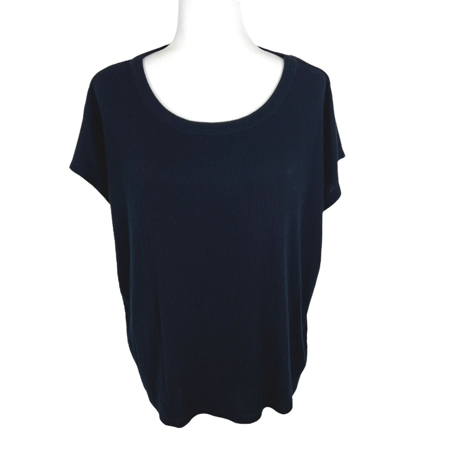 Chaser Blouse Women Medium Black Ribbed Knit Cap Sleeve Sweater Casual